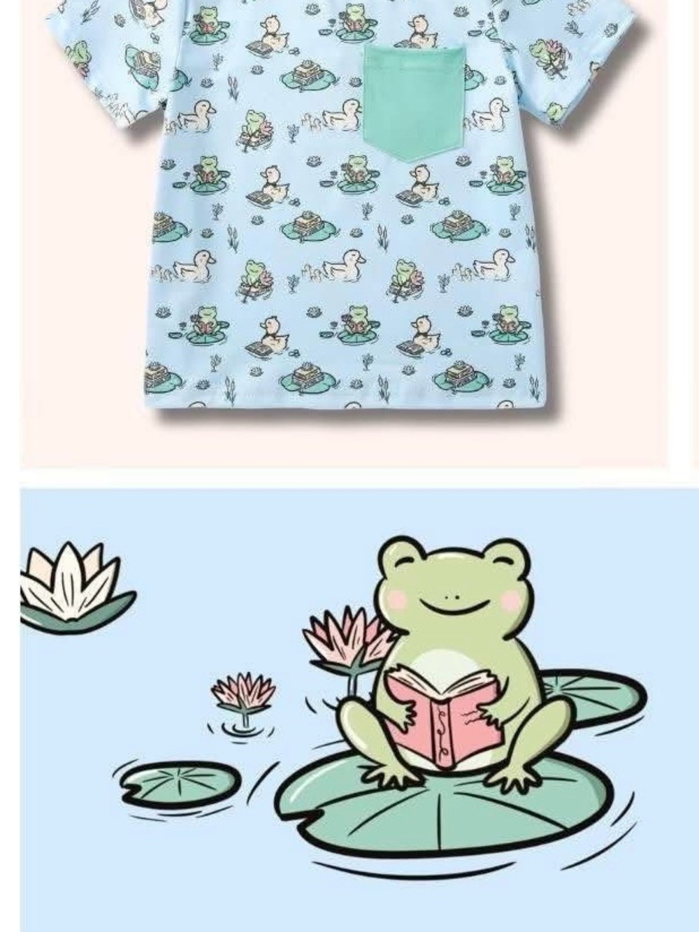 Kids Light Blue Frog Print Pocket Tee